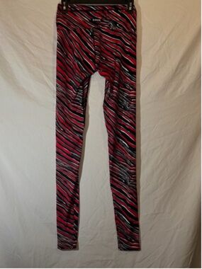 K-Deer Leggings Womens Large Red/Black/White Stripe High Waisted Rise Stretch
